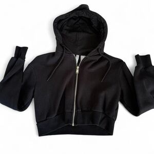 Black H&M Dividend cropped zip up hoodie. Size XS.